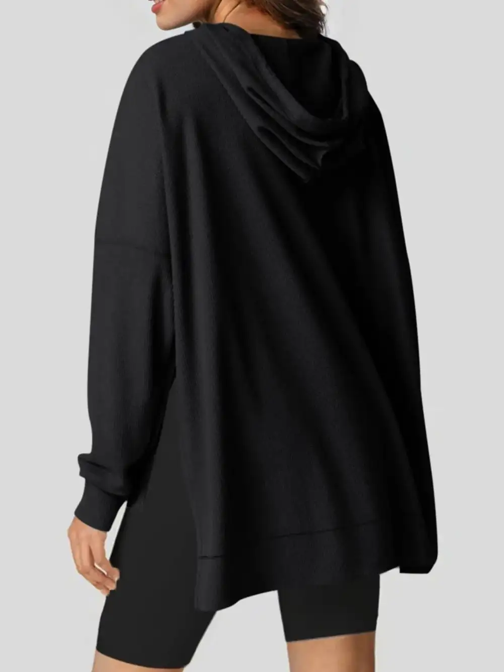 Tailored Drawstring Pocketed Waffle-Textured Knit Hoodie