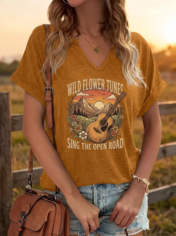 Guitar Mountain Custom Country Music V-Neck T-Shirt