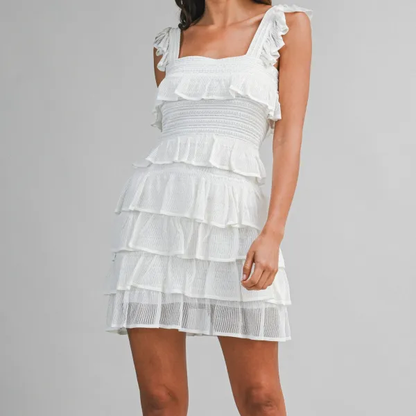 Tiered Ruffle Detail Sleeveless Square Neck Dress