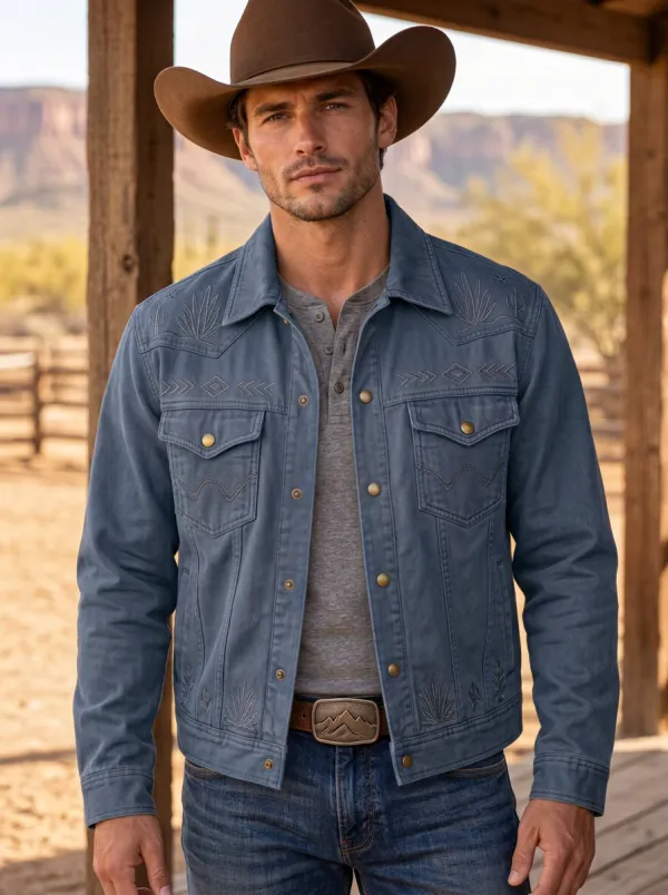 Western Trail Cactus Desert Embroidered Ranch Look Men's Western Jacket