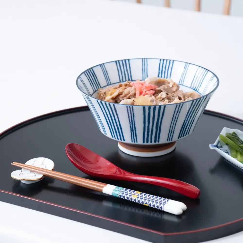 Striped Hand-Painted Porcelain Serving Bowl
