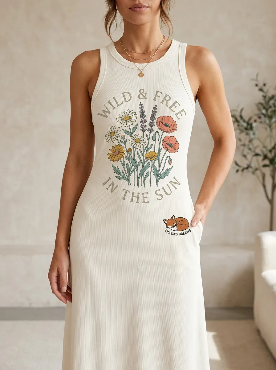 Wild And Free Floral Fox Tank Dress