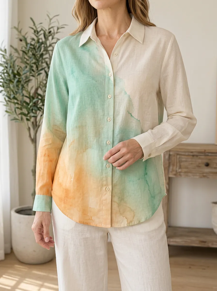Women's Fluid Casual Style Watercolor Shirt