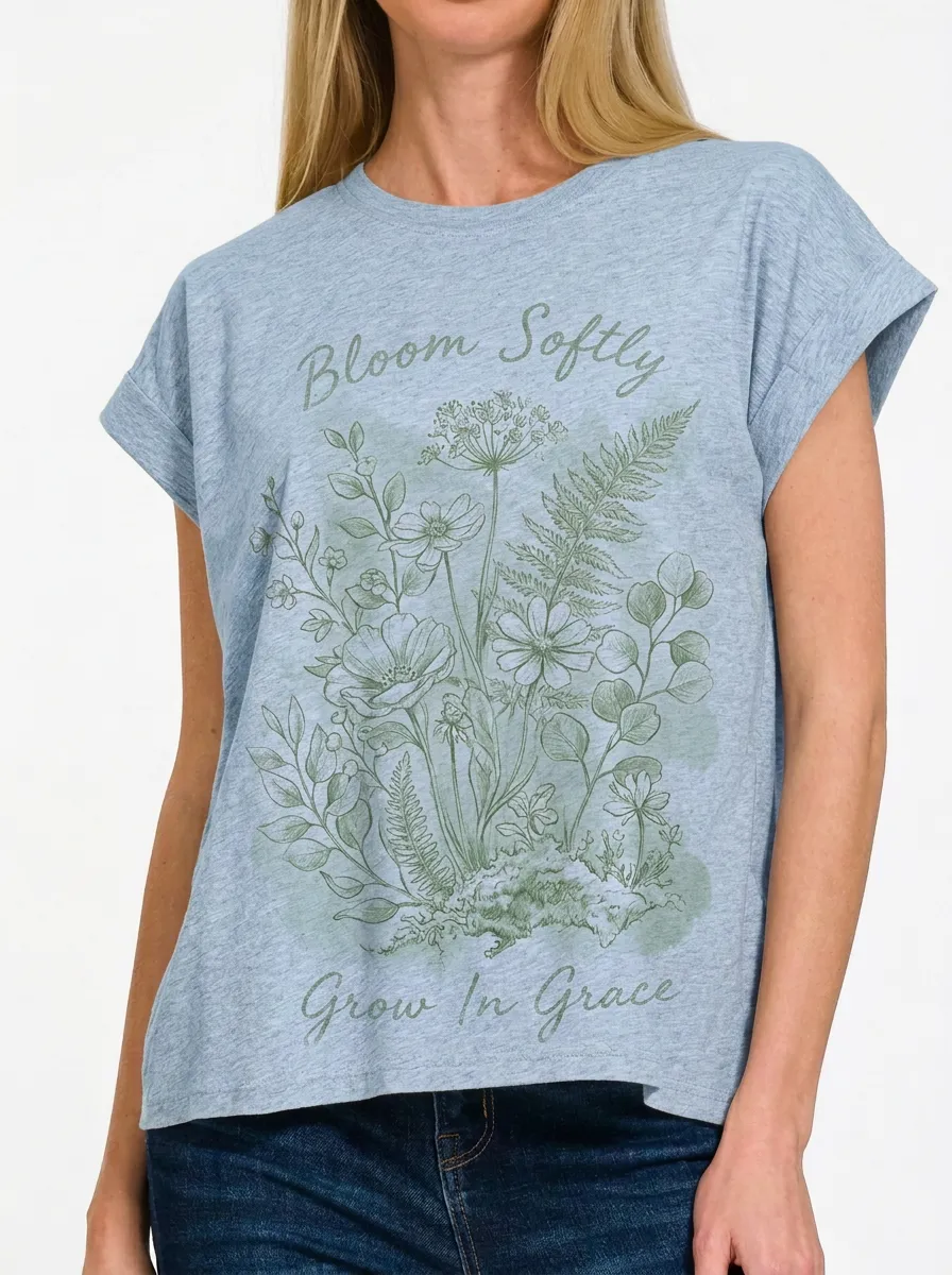 Women's Nature Lover Botanical Bloom Softly Printed T-shirt