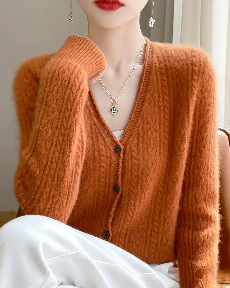 Merino-Wool Wool Button-Front V-Neck Cardigan