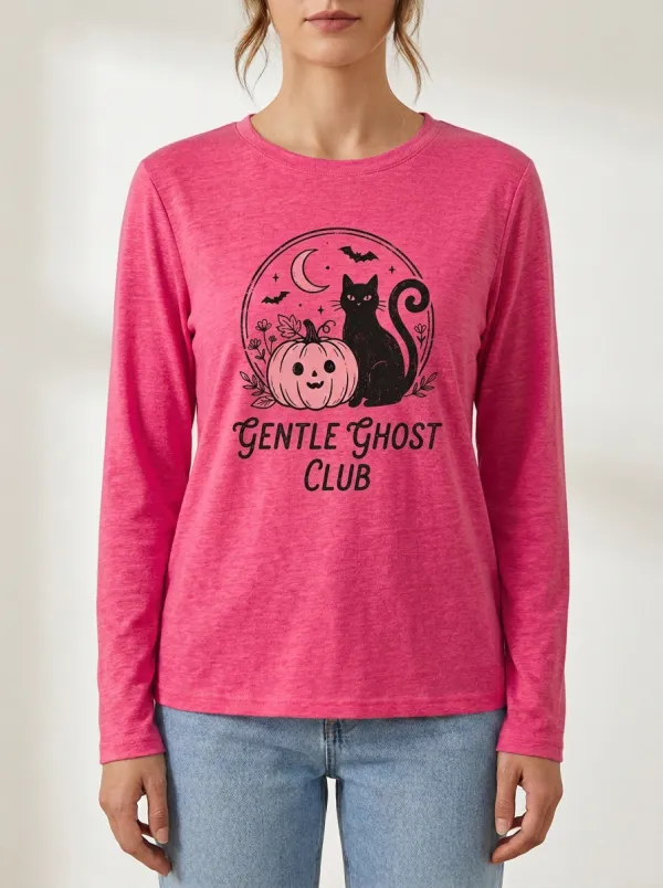 Ghost -Cat Ghost-Club Halloween Cotton Linen Long Sleeve Top