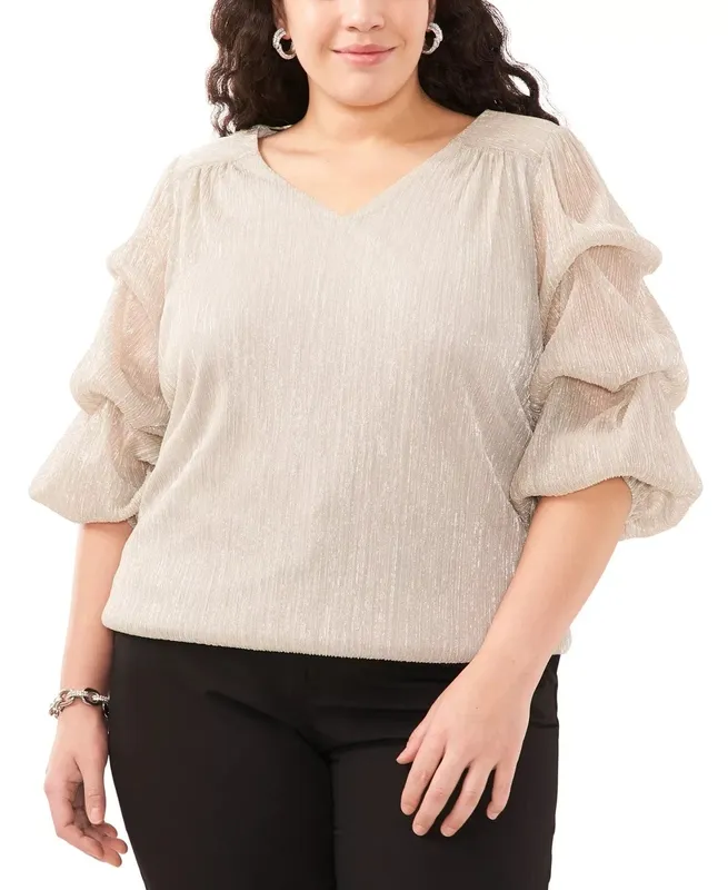 Metallic Tiered V Neck Top