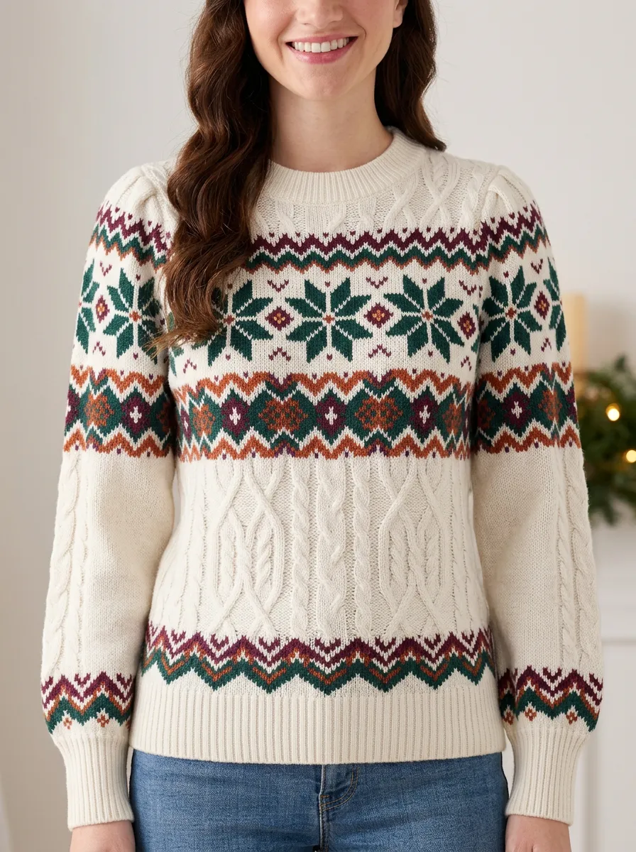 Christmas Snowflake Fair Isle Pattern Knitted Sweater
