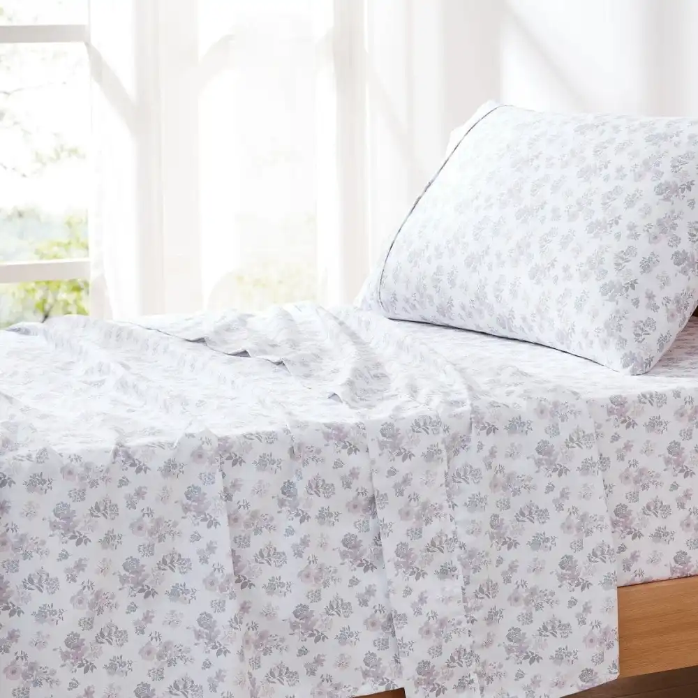 Simple Microfiber Floral Sheet Bedding Set