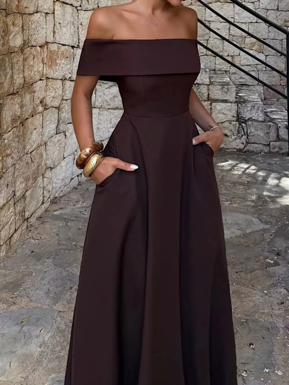 Off Shoulder A Line Maxi Dress