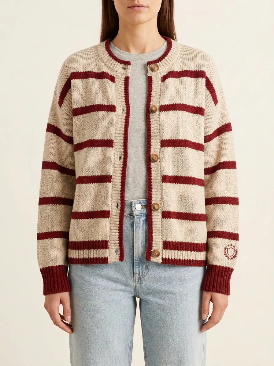 Shield Rugby Striped Shield Embroidered Cardigan