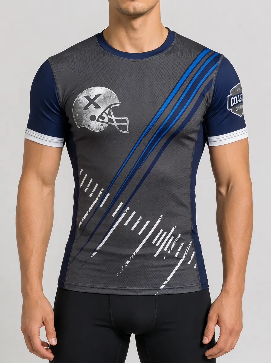 Men's American Football Lover Helmet Stripes Printed T-shirt