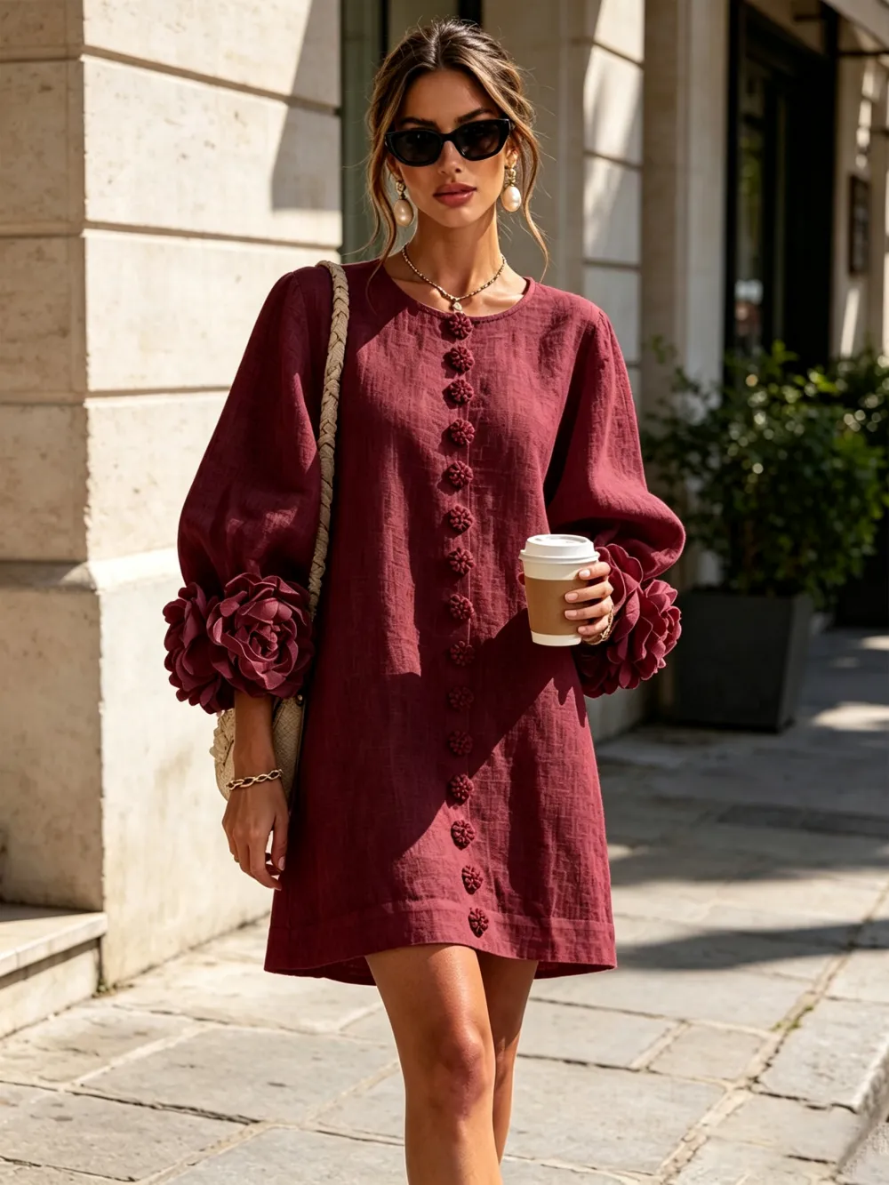 ✨New Arrivals & Special Offers-Floral Button-down Mini Dress With Striking Floral Cuffs