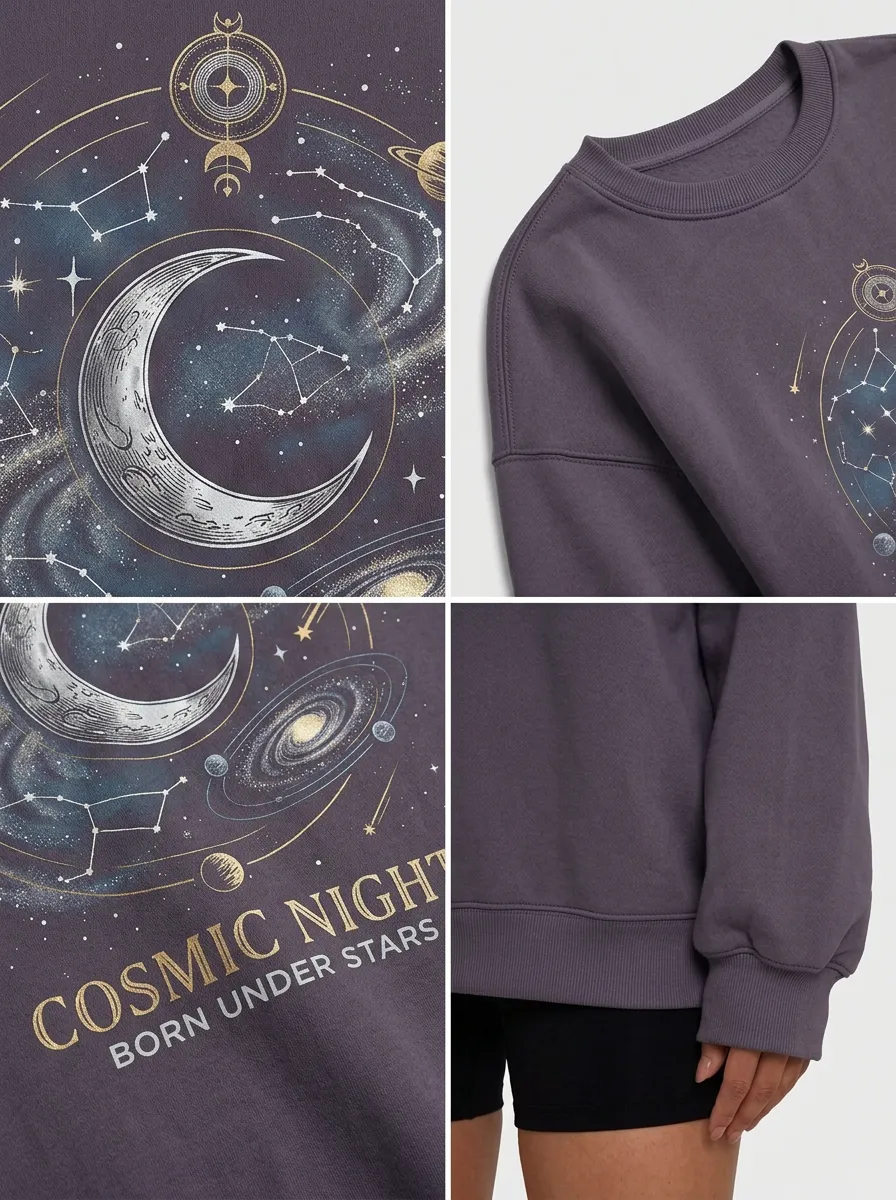 Women's Cosmic Night Astrology Moon Galaxy Printed T-shirt