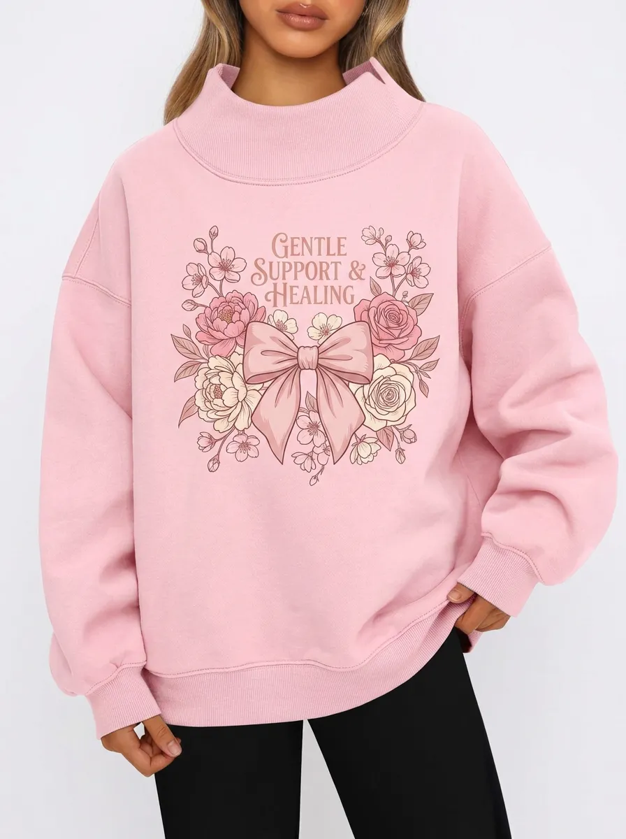 Women's Breast Cancer Awareness Floral Bow Printed Sweatshirt