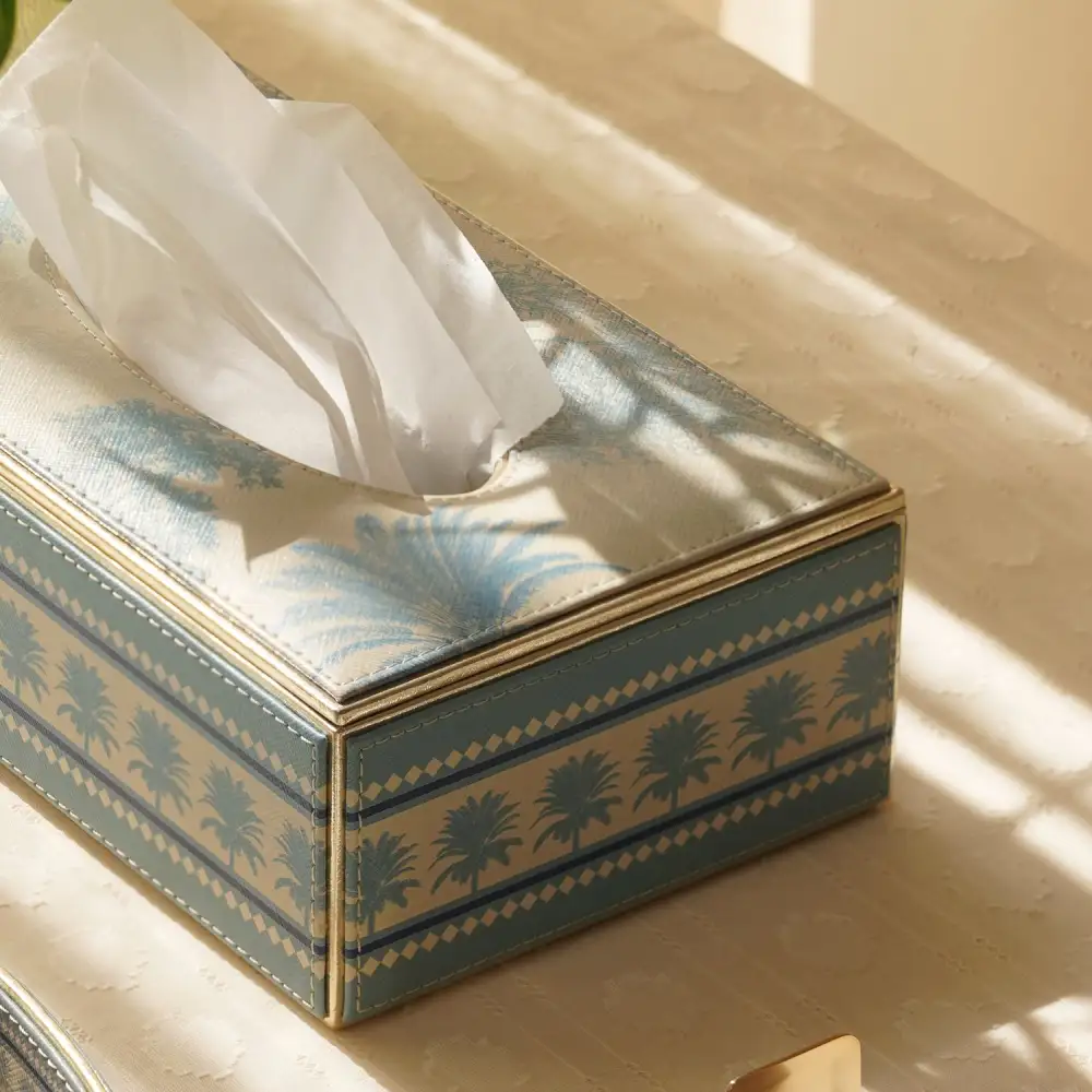 Blue Printed Tissue Box Cover