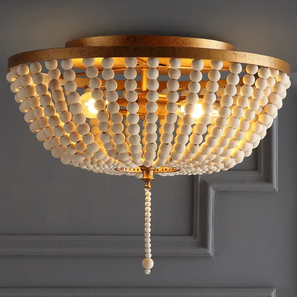 Wood Beaded Metal LED Flush Mount