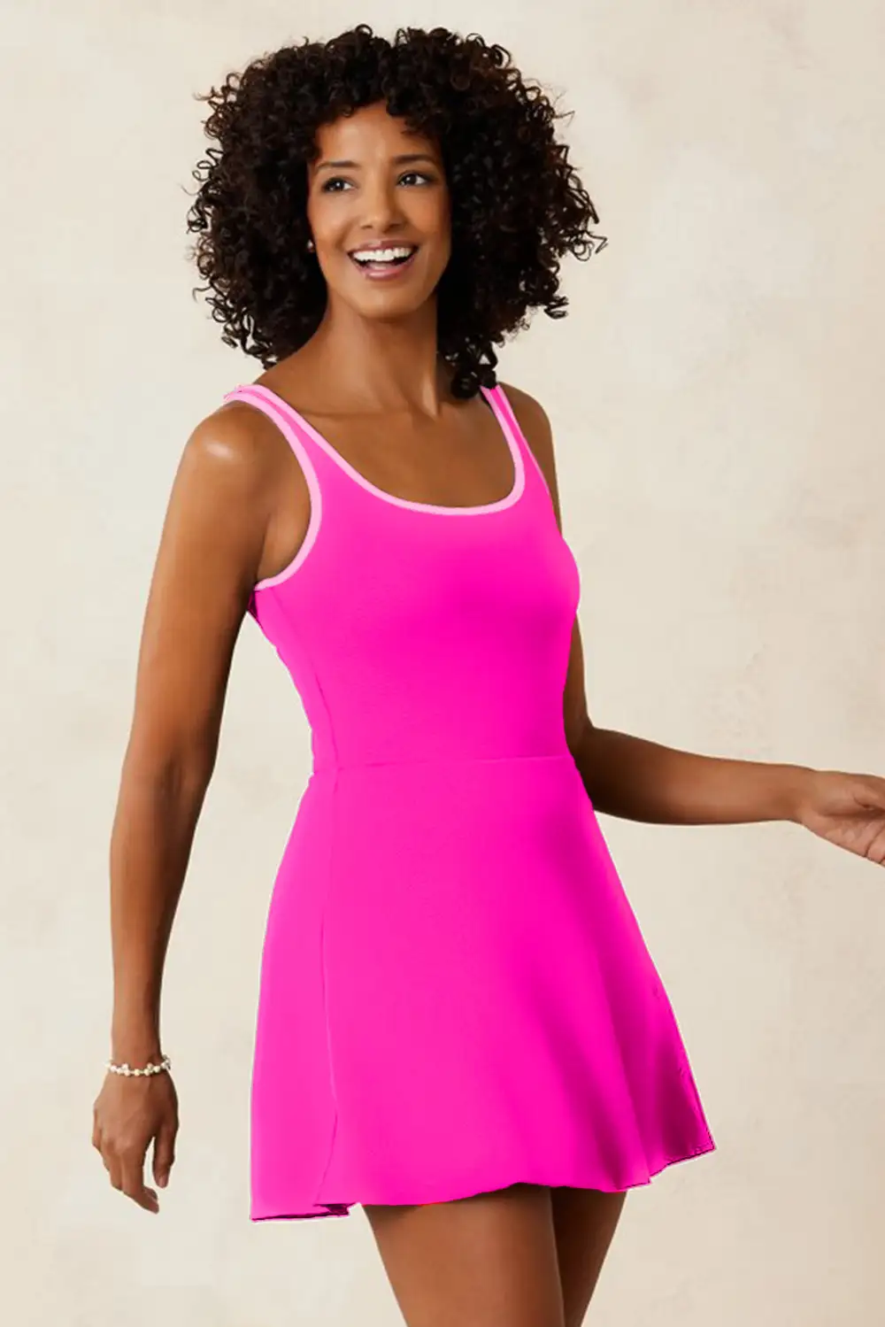 Contrast Trim Neckline Swim Dress