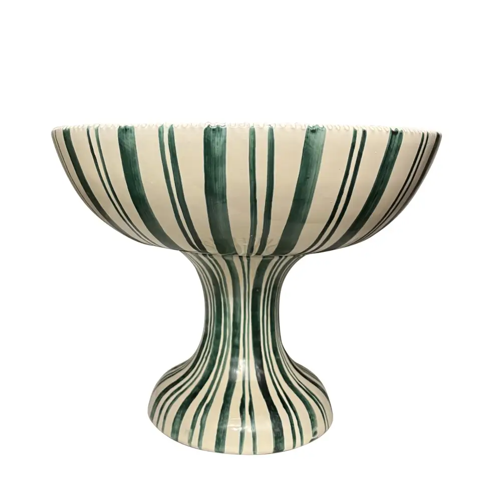 Striped Coastal-Inspired Ceramic Fruit Bowl Stand