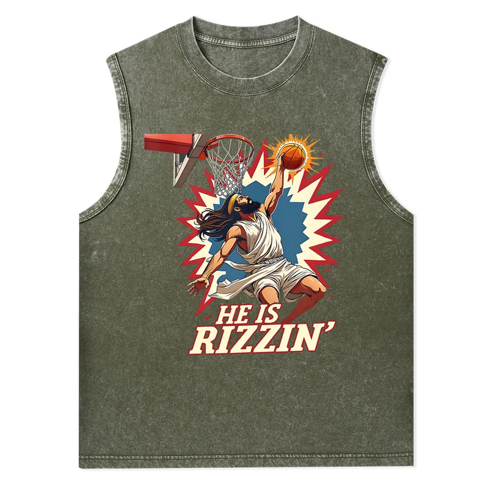 He Is Rizzen Jesus Christian Washed Tank Top