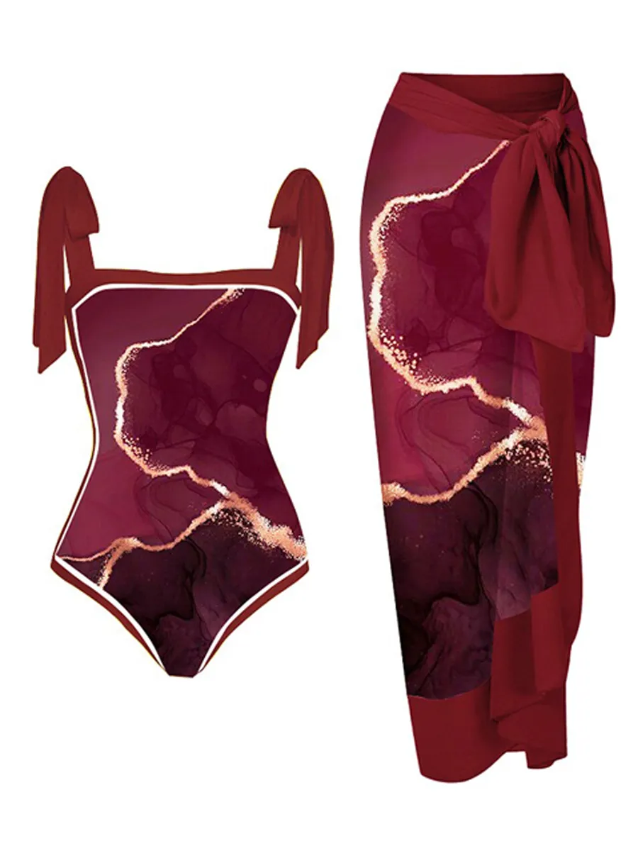 Natalie Chiffon Printed Swimsuit Set