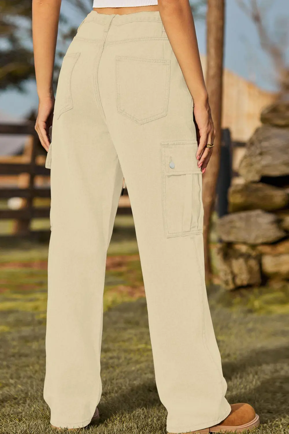 Loose Fit Drawstring Pocket Denim Jeans