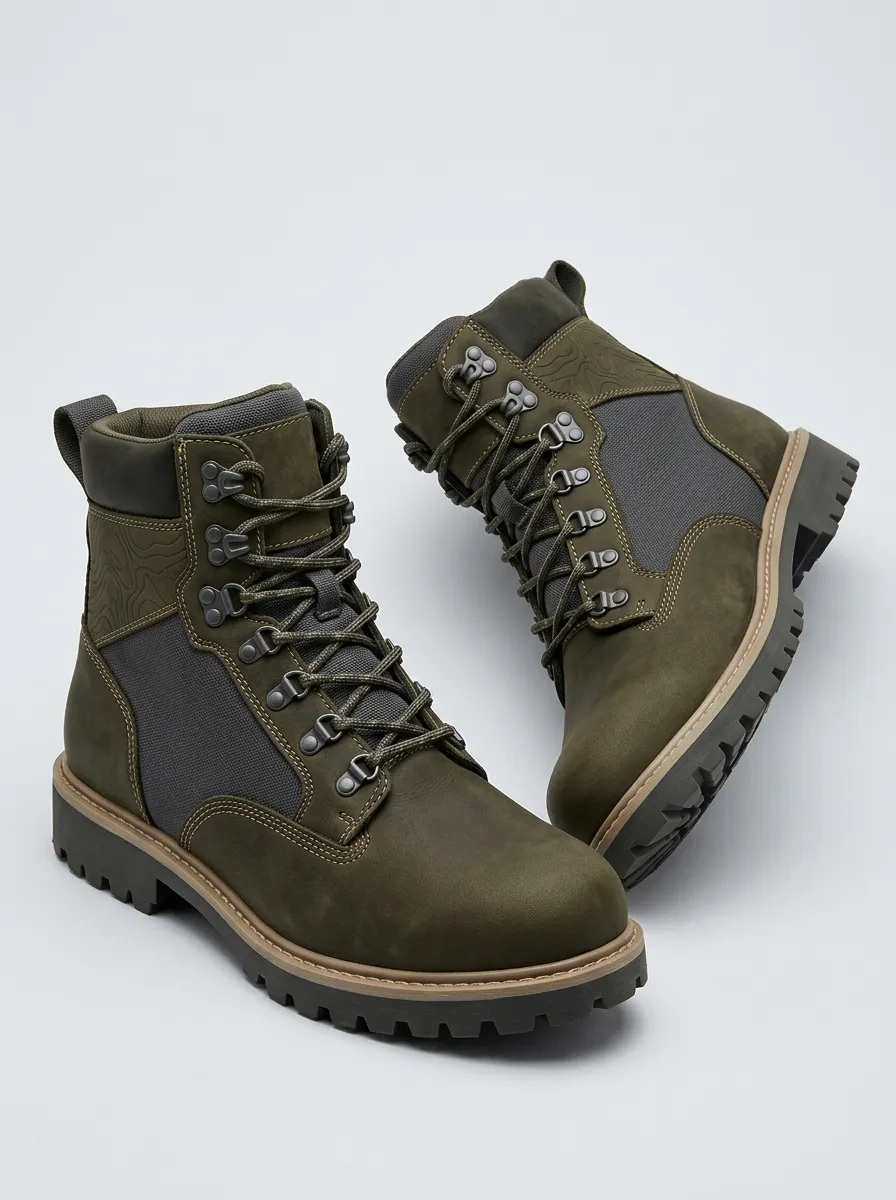 Unisex Classic Outdoor Hiking Topographic Pattern Print Work Boots