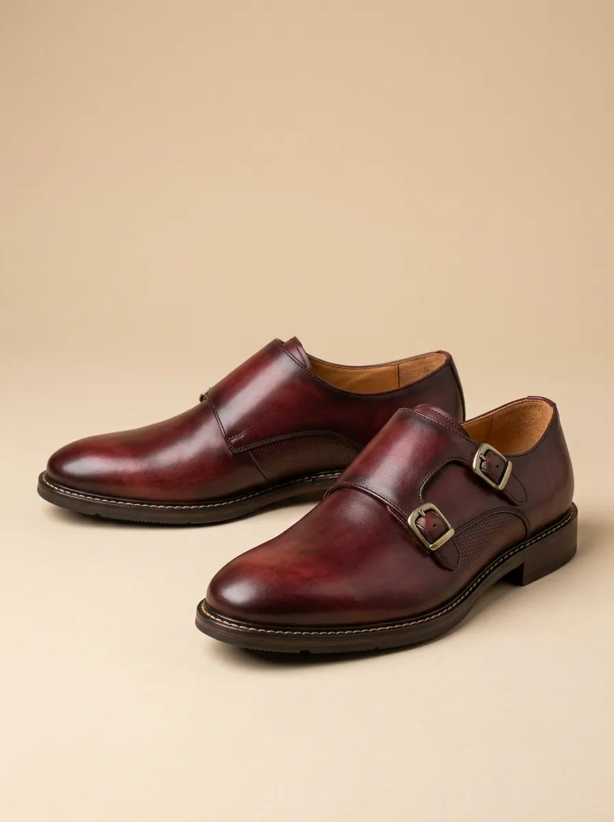 Men's Double Monk Strap Leather Shoes