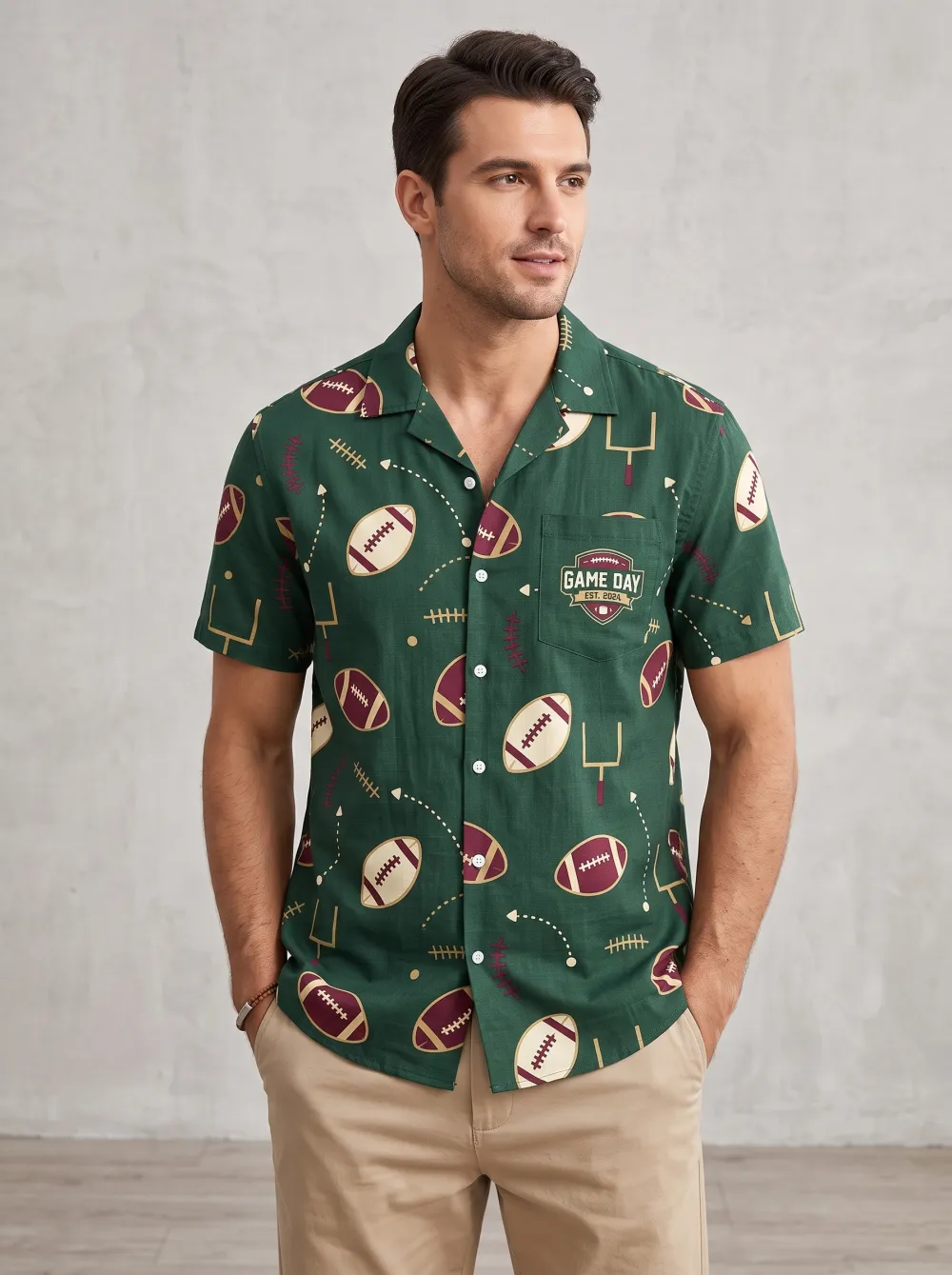 Men's Football Fan Game Day Football Pattern Printed Button-Down Shirt