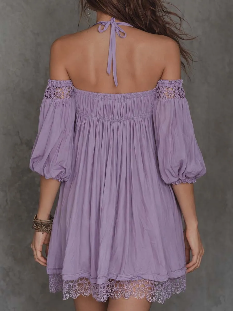 Vintage Softness Embroidered Off-Shoulder Mini Dress