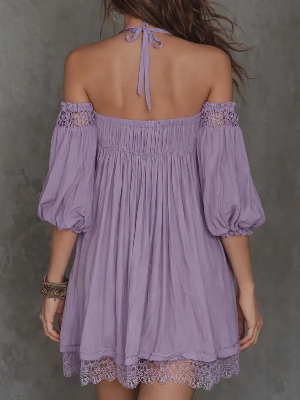 Vintage Softness Embroidered Off-Shoulder Mini Dress