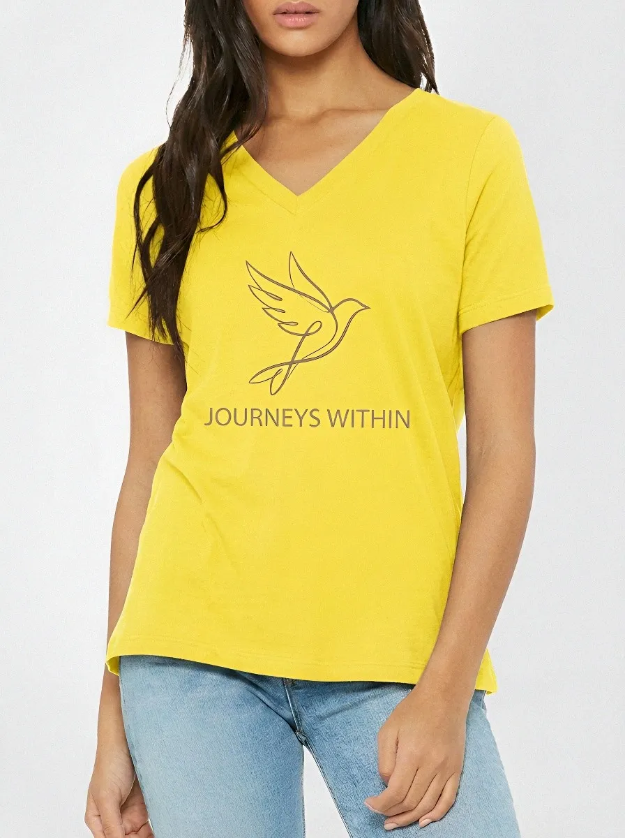 Women's Spiritual Journeys Within Bird Line Art Printed V-neck T-shirt