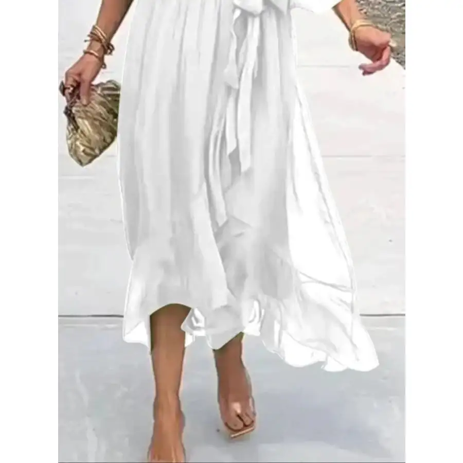 Full Size Flowy Tie Front Midi Dress with Flutter Sleeves Plus Size