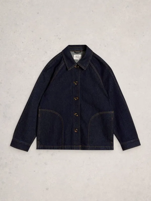 Cotton Denim Collared Jacket