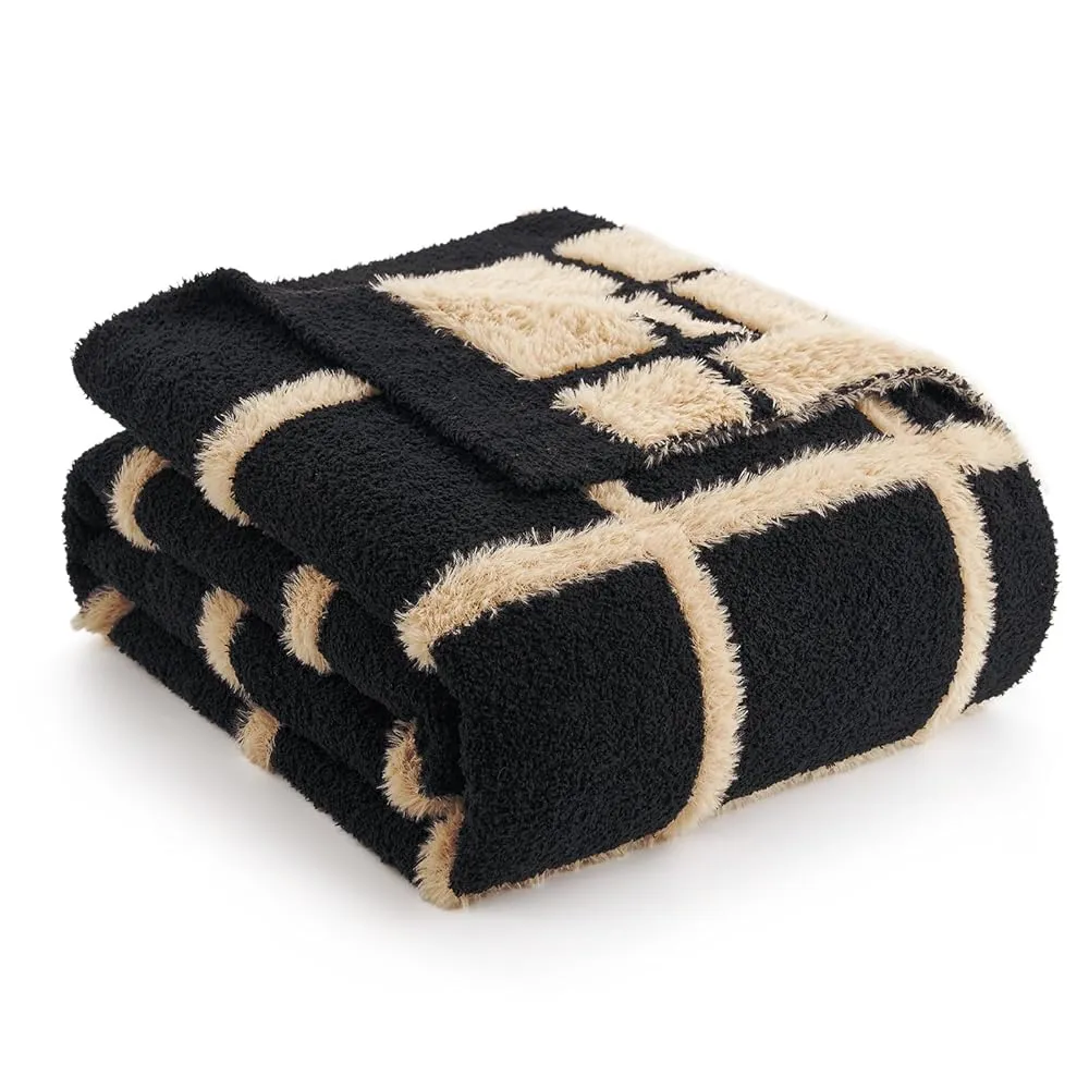 Checkered Faux-Fur Throw Blanket