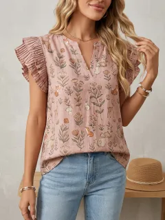Floral Woodland Ruffle Women's Loose Printed Blouse