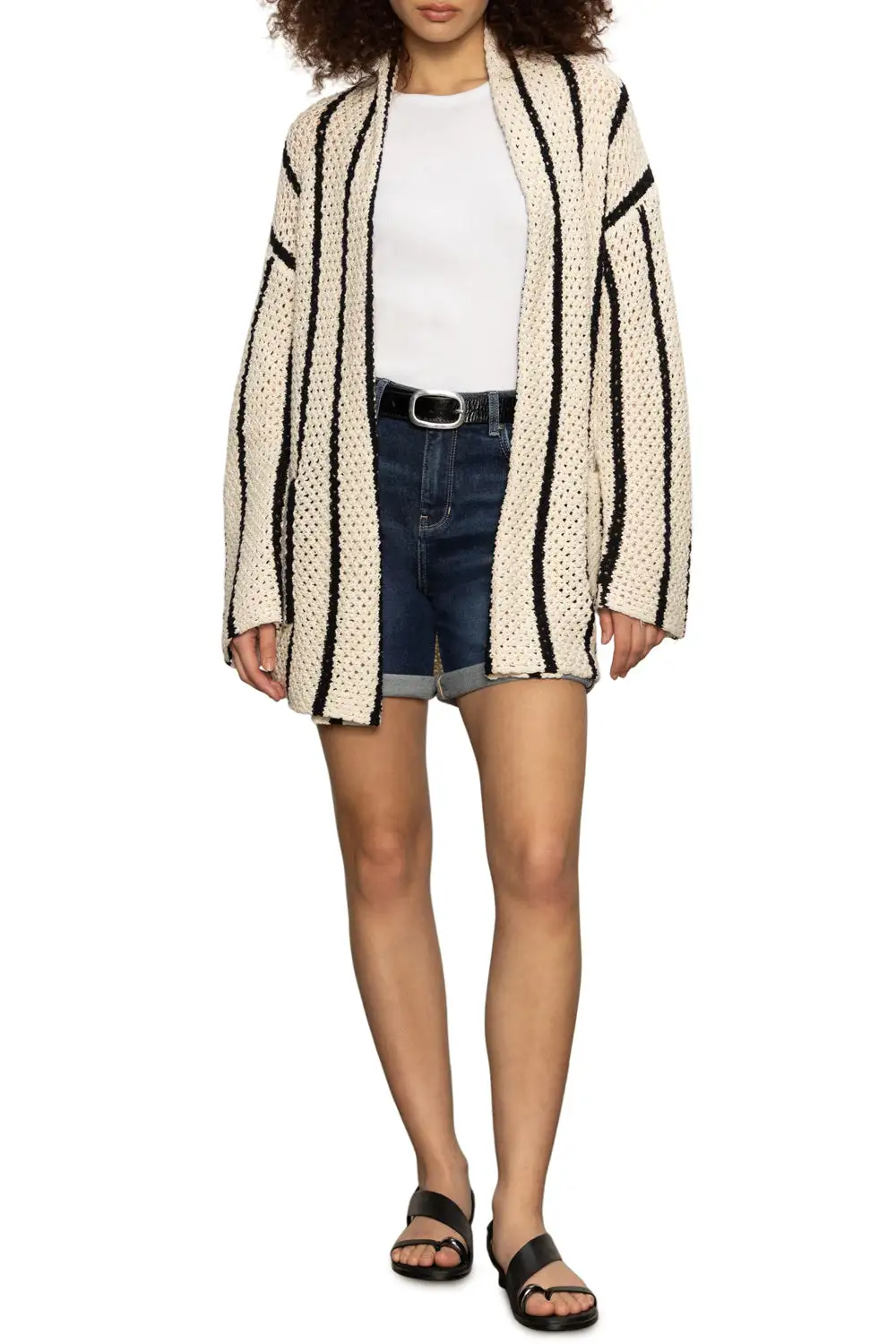 Striped Openwork Oversized Relaxed Cardigan
