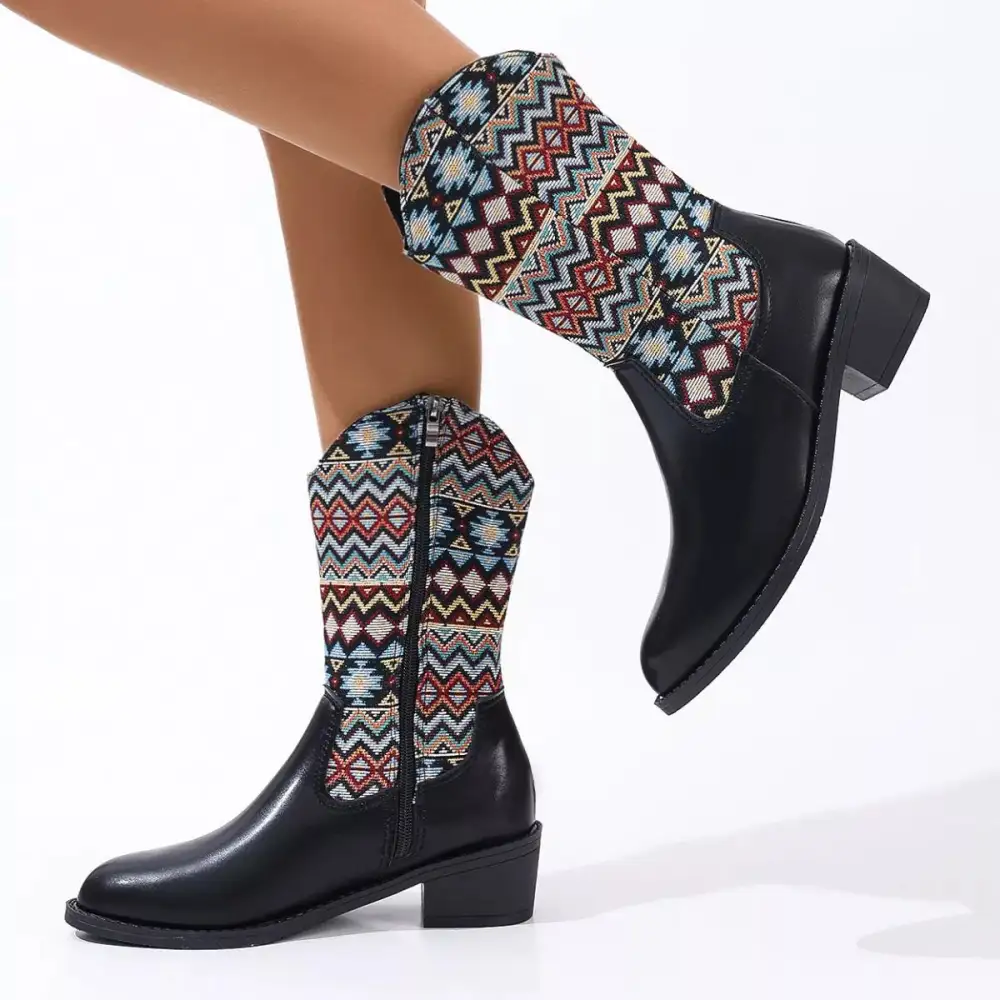 Wrap Point Toe Block Heels Boots