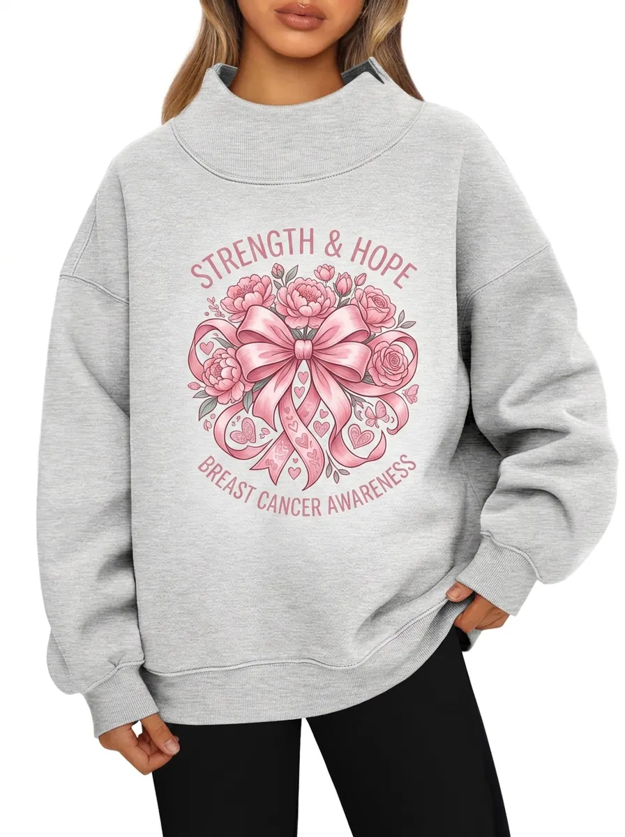 Women's Breast Cancer Awareness Floral Ribbon Printed Sweatshirt