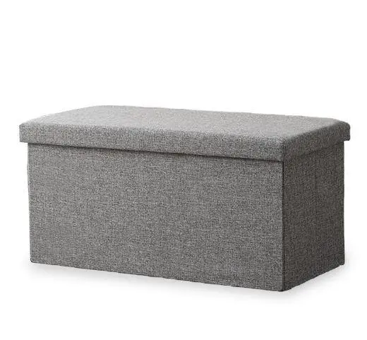 Lidded Rectangular Fabric Linen Ottoman Laundry Hamper
