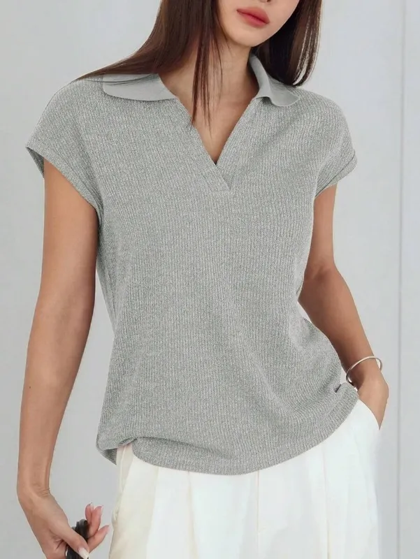 Gray Cropped Casual Blouse