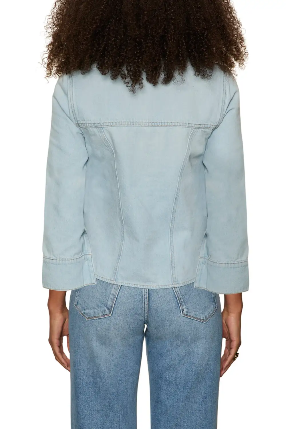 Denim Button Front Collared Relaxed Shirt