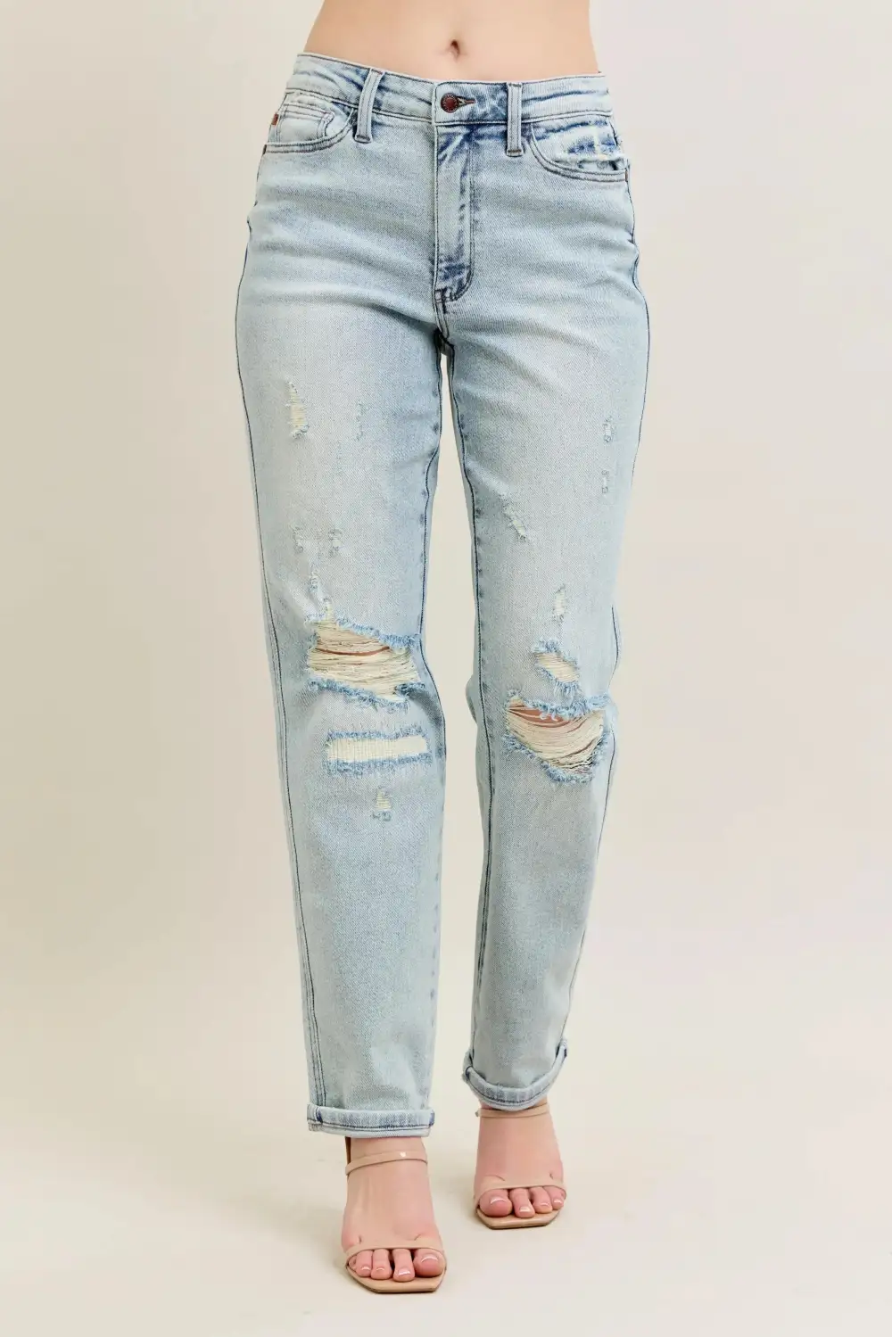 Full Size  Stitch Detail Destroy Single Cuff Bf Jeans Plus Size
