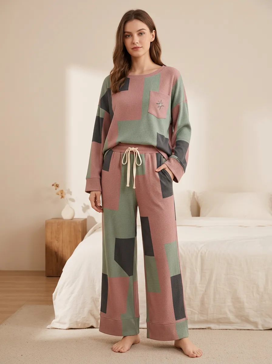Women's Casual Loungewear Colorblock Geometric Printed Wide Leg Pants