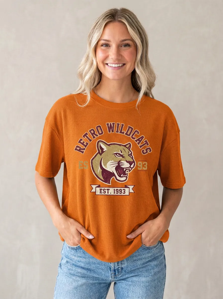 Women's Retro Wildcats Football Mascot Printed T-shirt