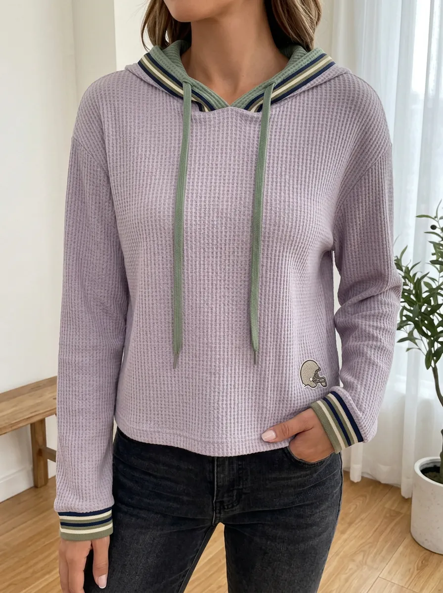 Women's Sideline Football Fan Helmet Printed Waffle Knit Hoodie