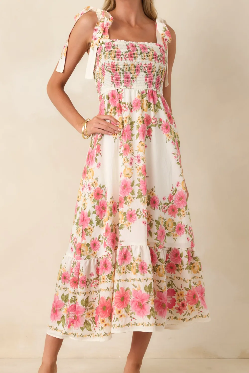 Floral Smocked Midi Dress