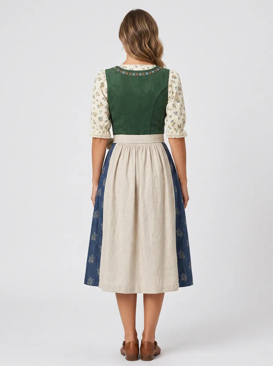 Square Neck Traditional Women's Bavarian Oktoberfest Dirndl Dress
