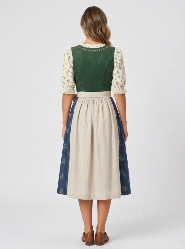 Square Neck Traditional Women's Bavarian Oktoberfest Dirndl Dress