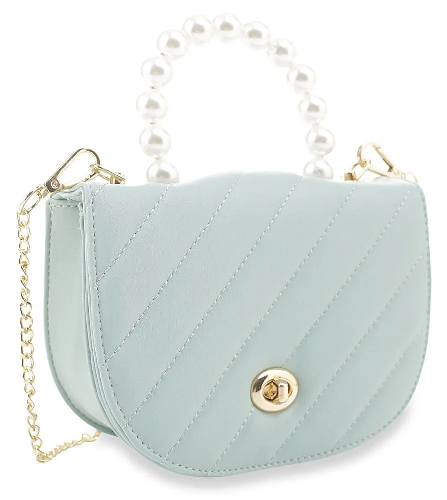 Quilted Beaded Accent Chain Accent Faux Leather Shoulder Bag